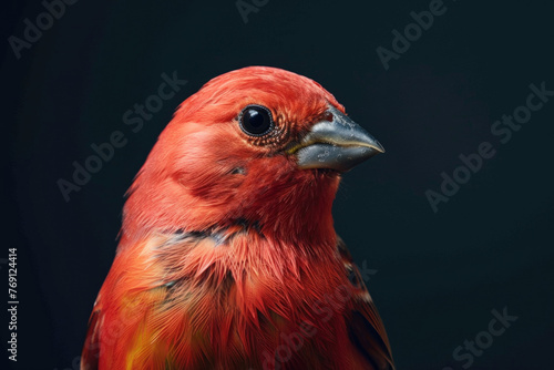 A purebred bird poses for a portrait in a studio with a solid color background during a pet photoshoot.

