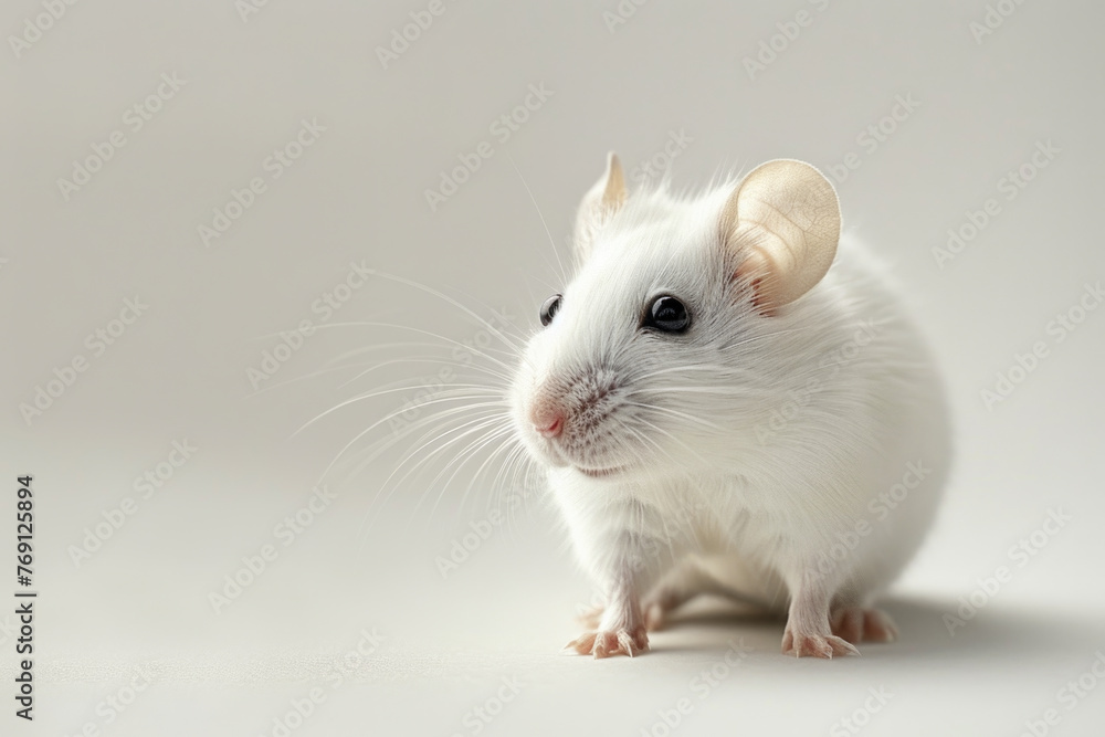 A purebred rodent poses for a portrait in a studio with a solid color background during a pet photoshoot.

