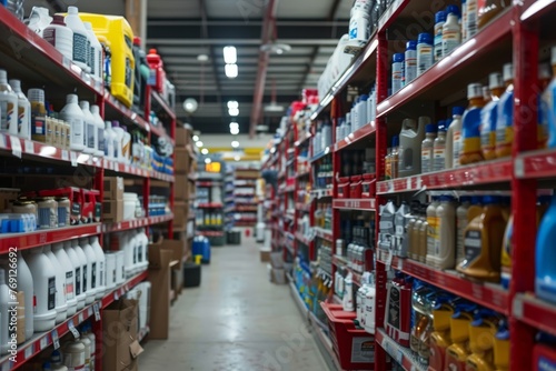 A large warehouse filled with rows of bottles containing various liquids