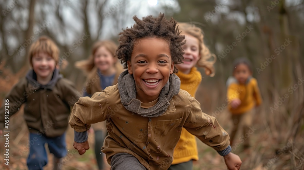 Photography of multi-racial group of children having fun in the forest. Photography of multi-racial group of children having fun in the forest.