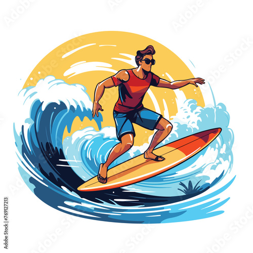 Surfer cartoon vector illustration isolated backgro