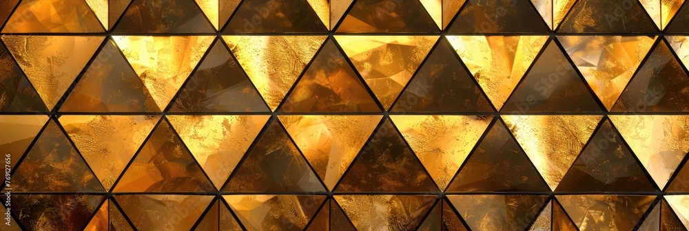 Gold Mosaic. Abstract Triangle Tile Wallpaper Texture with Geometric Fluted Triangles of Metallic Gold Background Banner Gold Mosaic. Abstract Triangle Tile Wallpaper Texture with Geometric Fluted Triangles of Metallic Gold Background Banner