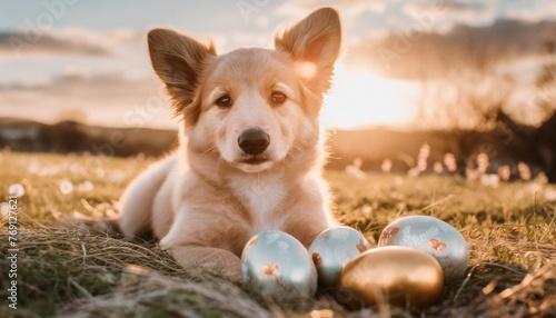 easter puppie with eggs photo