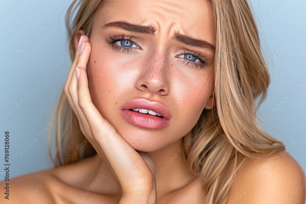 Young Woman Feeling Stressed About Acne and the Emotional Impact of Skin Conditions on Youthful Well-being, Generative AI