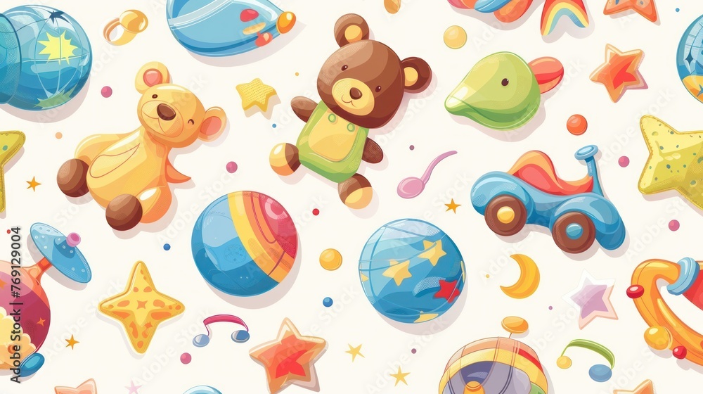 delightful seamless pattern featuring an assortment of baby toys