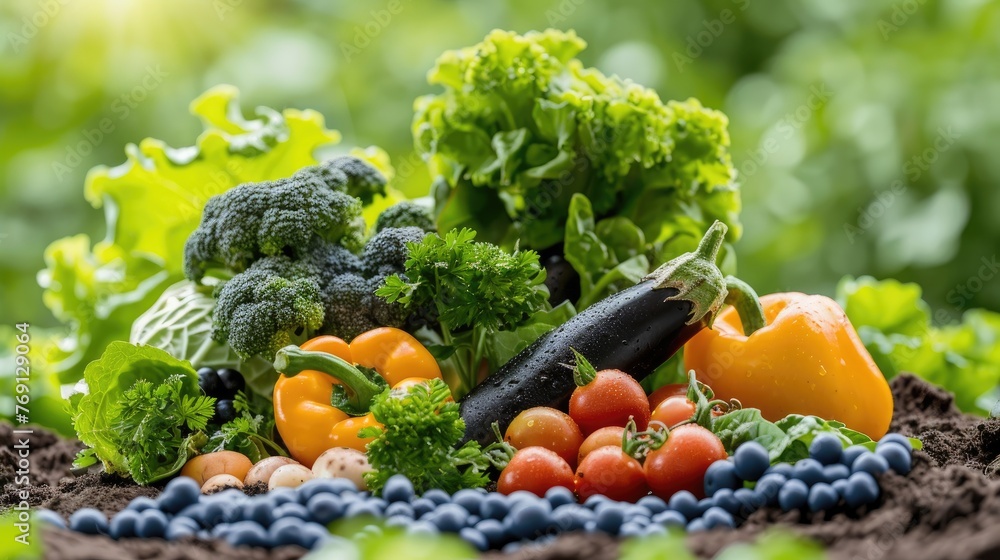 Verdant vegetables freshly picked in sunlight Verdant vegetables freshly picked in sunlight