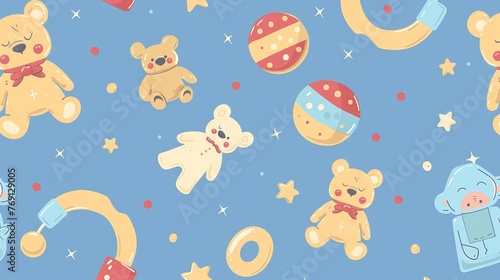 delightful seamless pattern featuring an assortment of baby toys