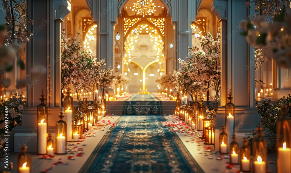 enchanting candlelit aisle in elegant wedding venue