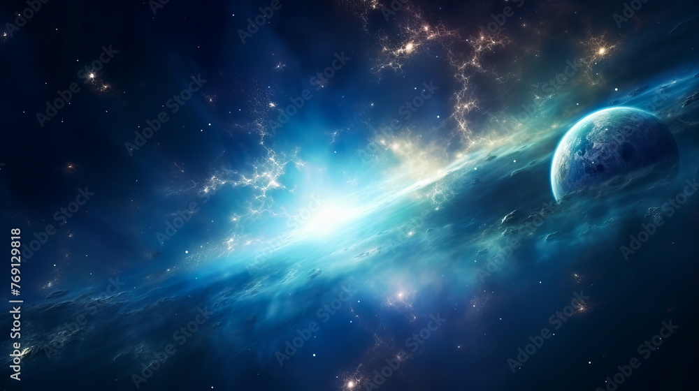 Fototapeta premium Blue Hues and Nebula Dreams in the Cosmos. Galactic Night. Stellar Dreamscape