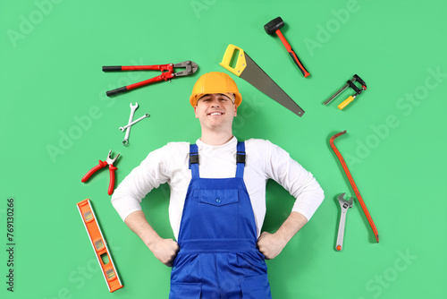 Male builder with work tool...