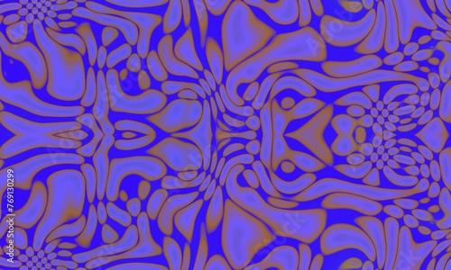 The image is an abstract pattern of interlocking purple and brown shapes. The shapes are curved and organic, and they appear to be moving or flowing.
