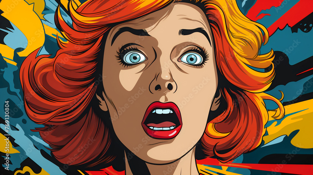 Expressive Pop Art Illustration of a Surprised Lady. Retro Portrait of a Pretty Woman Expressive Pop Art Illustration of a Surprised Lady. Retro Portrait of a Pretty Woman