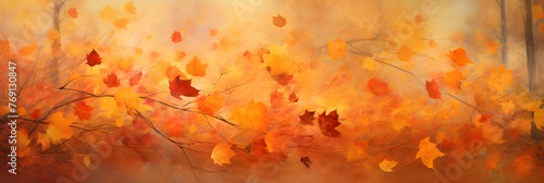 Autumn Transitions: An Enchanting Dance of Colorful Leaves Set Against an Earthy, Dusky Background