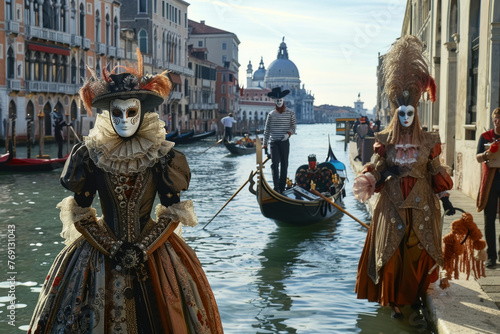 Venetian Carnival Scene with Costumed Figures