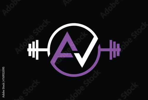 Letter A,V, AV OR VA Logo With barbell. Fitness Gym logo Vector.