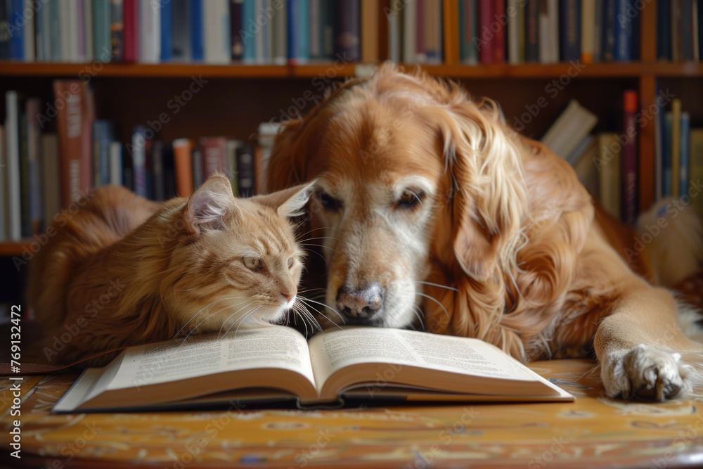 A cat and a dog are companions.