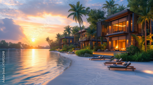 Tropical Paradise Escape. Summer vacation and tropical beach background concept © EwaStudio