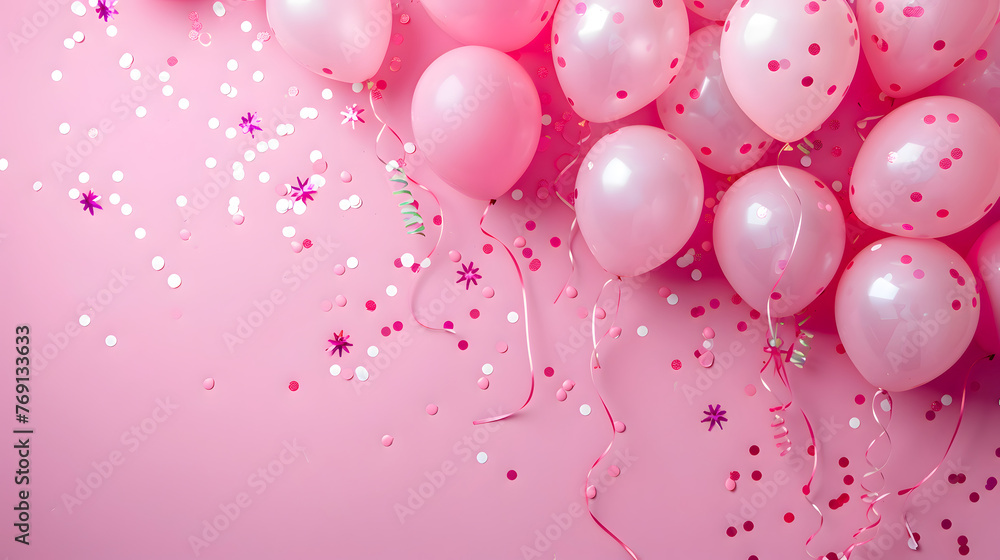 Pink balloons composition background - Celebration design banner
