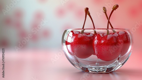 Wallpaper Mural three cherries are in a glass bowl with water on the rim of the bowl and the cherries on the rim of the bowl are sprinkled with water. Torontodigital.ca