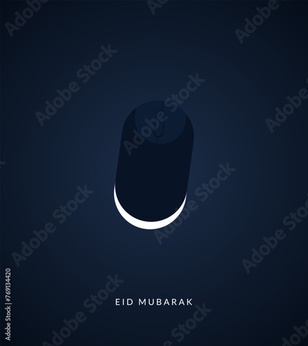 Eid Mubarak creative concept. Mouse and mosque with Eid moon, Background for Computer or Graphic Designer for Ramadan and Eid celebration poster, Eid Mubarak creative design for social media post.