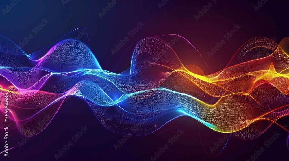 Abstract dynamic colorful flowing lines light design. Sound wave background. Music vector illustration, technology concept