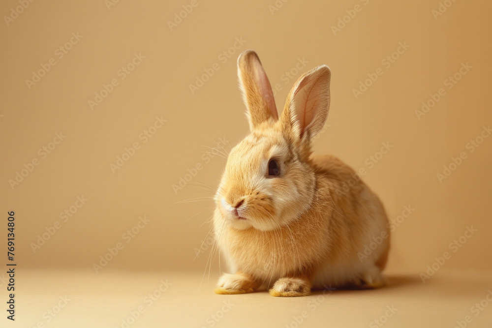 Obraz premium A purebred rabbit poses for a portrait in a studio with a solid color background during a pet photoshoot.