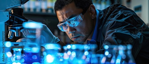 Futuristic Biomedical Engineer Examining Biocompatibility of Implantable Device for Human Tissue Safety