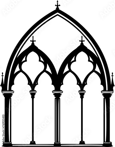 A gothic arch silhouette, capturing the essence of medieval architecture, suitable for thematic designs and decor.