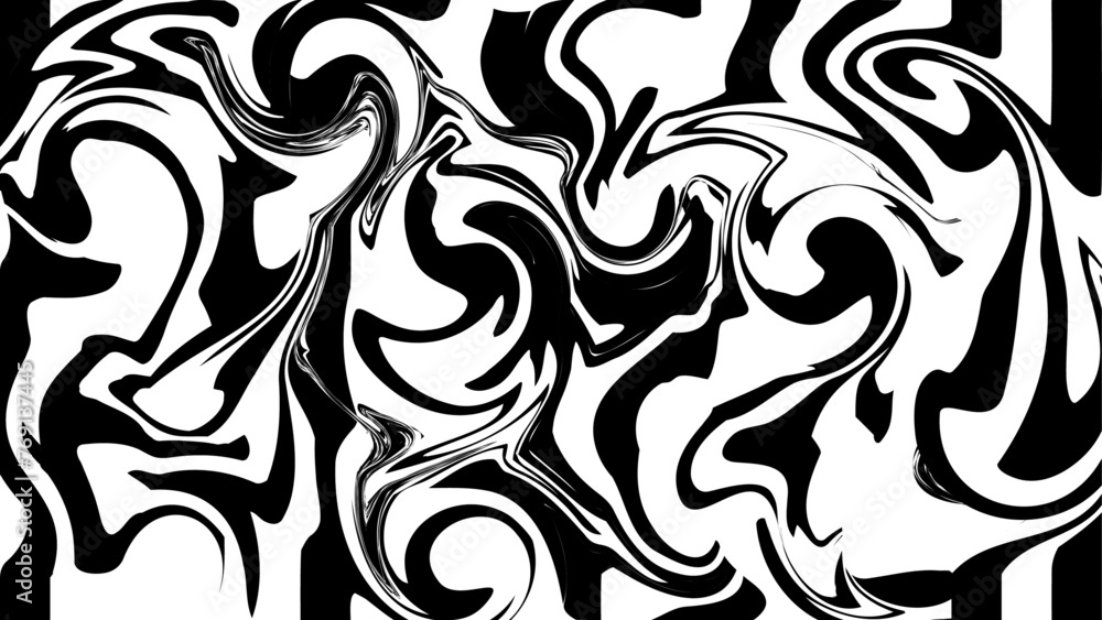 Abstract drawing in fluid art style, black and white vector painting