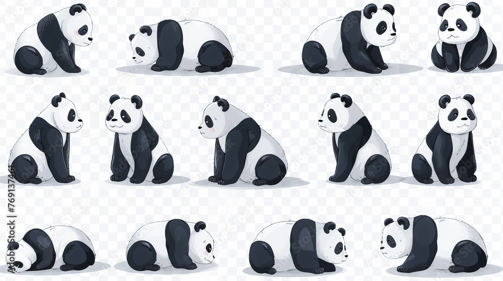 Fototapeta premium funny comic panda stickers collection