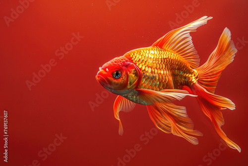 A purebred fish poses for a portrait in a studio with a solid color background during a pet photoshoot.   © kalafoto