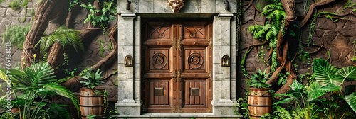 Vintage Doorway Architecture, Entrance with Old World Charm, Detailed Wooden and Metal Design
