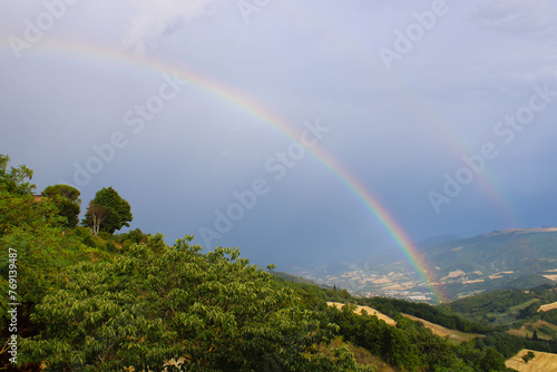 Fototapeta Naklejka Na Ścianę i Meble -  Double rainbow in the hills of Urbino - doppio arcobaleno nelle colline di Urbino