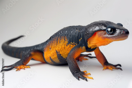 A purebred newt poses for a portrait in a studio with a solid color background during a pet photoshoot.   © kalafoto