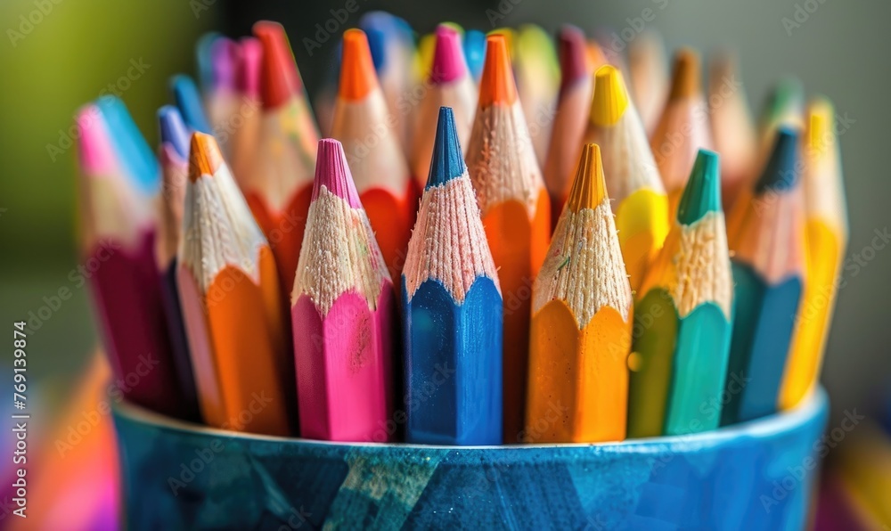 Close-up of a bunch of colored pencils, abstract background with colored pencils macro view Close-up of a bunch of colored pencils, abstract background with colored pencils macro view
