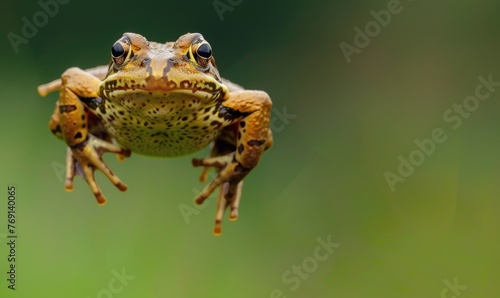 Close-up of Rana arvalis in mid-jump photo