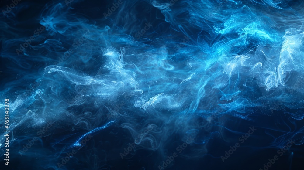 Obraz premium Blue Swirling Smoke Wind Effect with Black Background Generative AI