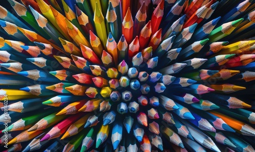 Colored pencils arranged in a circular pattern © TheoTheWizard