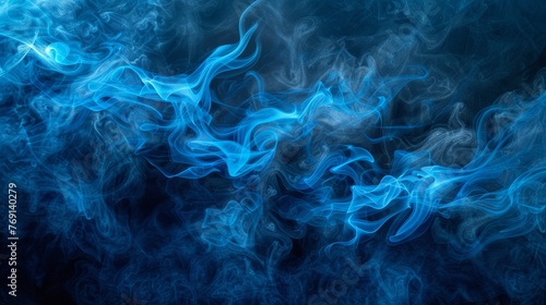 Blue Swirling Smoke Wind Effect with Black Background Generative AI