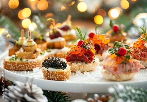 Mouthwatering appetizers for holiday. Snacks. Delicious tasty eat between foods. Generative AI