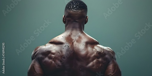 Muscular Back Closeup: Displaying Muscle Anatomy and Strength Training Benefits. Concept Muscle Anatomy, Strength Training, Back Closeup, Muscle Definition, Fitness Benefits photo