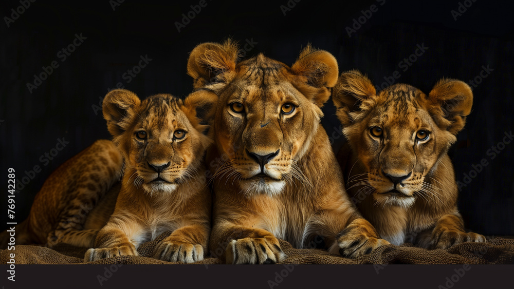 Majestic Creatures: Realistic Lion Family Portrait Majestic Creatures: Realistic Lion Family Portrait