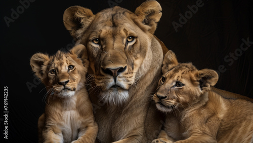 Majestic Creatures  Realistic Lion Family Portrait