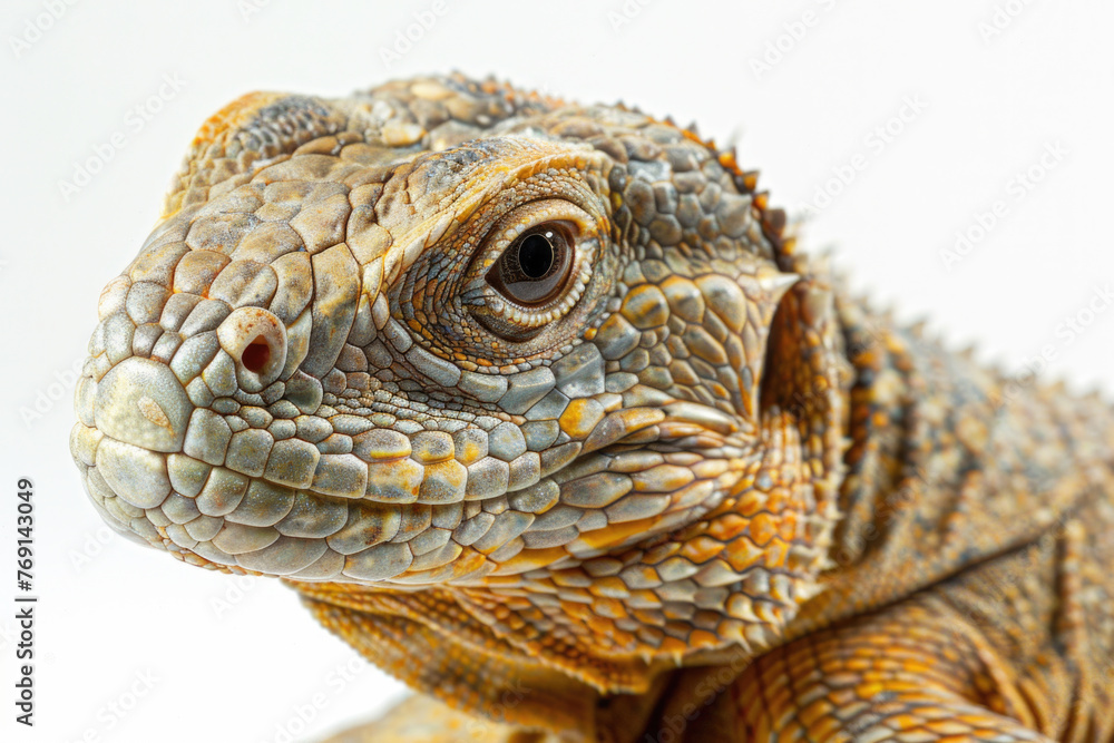 Obraz premium A purebred lizard poses for a portrait in a studio with a solid color background during a pet photoshoot.