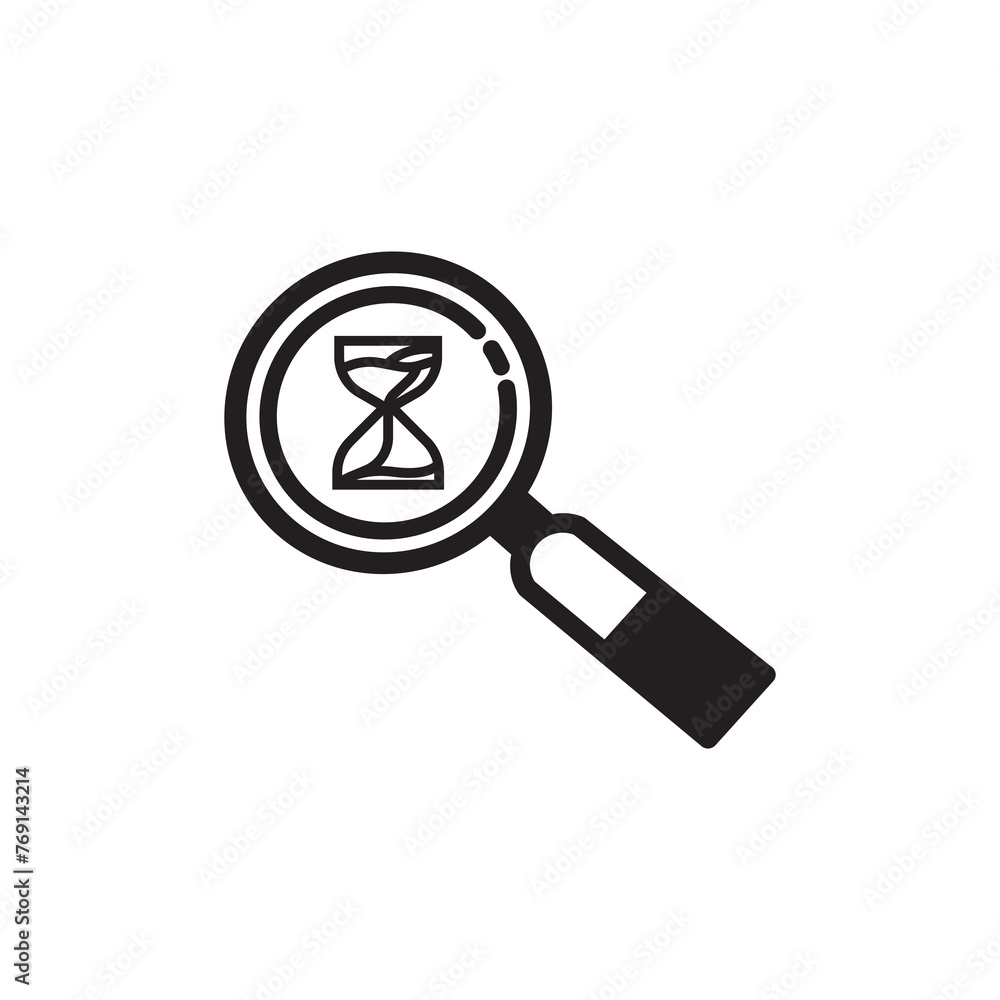 Magnifying glass and hourglass search logo icon Magnifying glass and hourglass search logo icon