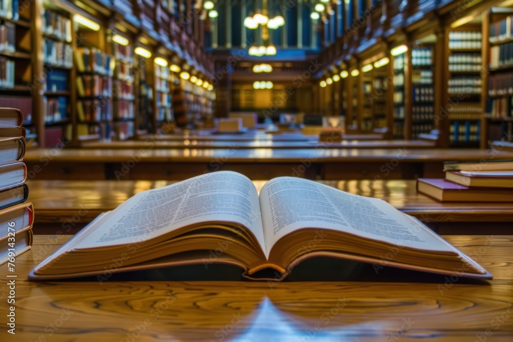 Open book on wooden table in library. Education and knowledge concept. Selective focus. Open book on wooden table in library. Education and knowledge concept. Selective focus.