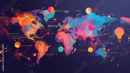 Background of colorful map of world with some graphs. #769143845