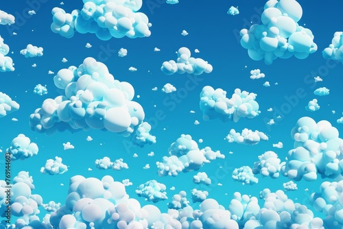 A vibrant, cartoon sky texture, with puffy white clouds against a deep blue backdrop created with Generative AI Technology