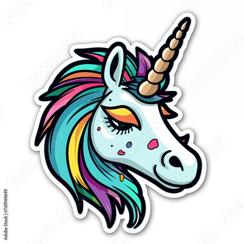 rainbow unicorn, sticker on white background photo