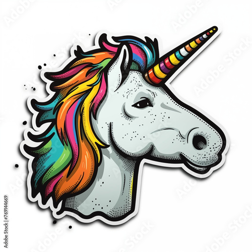rainbow unicorn, sticker on white background photo